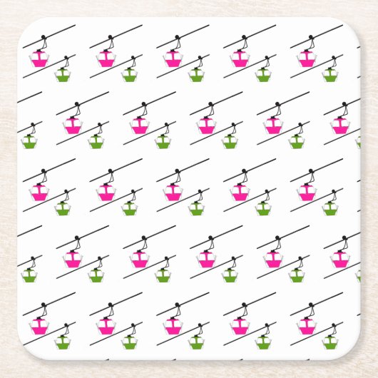 Roze & groene gondels kartonnen onderzetters (Voorkant)