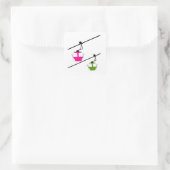 Roze & groene gondels met ski's vierkante sticker (Tas)