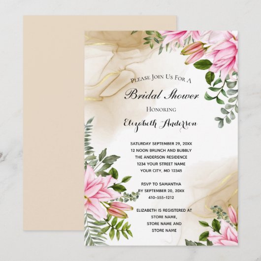 Roze groene goudbloem Elegant Vrijgezellenfeest Kaart (Voorkant / Achterkant)