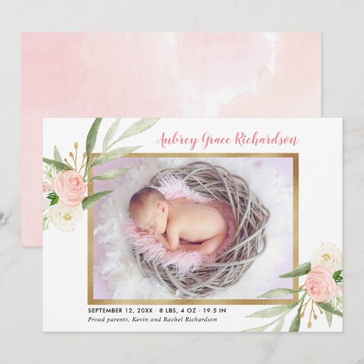 Roze groene goudbruine bruidsmeisje aankondiging (Voorkant / Achterkant)