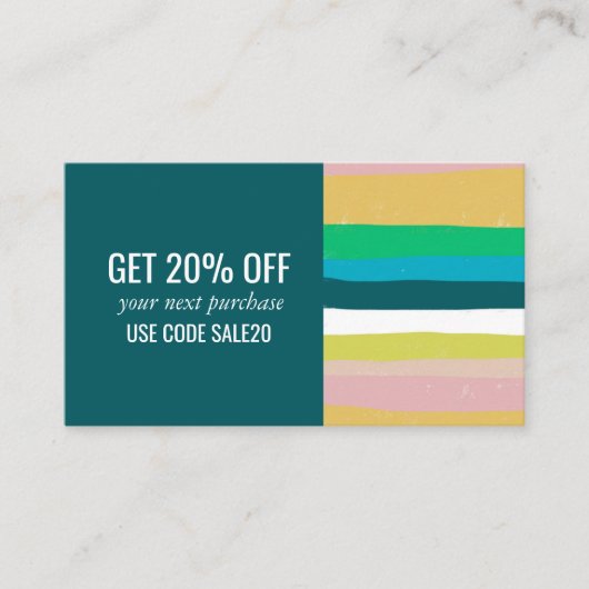 Roze groene goudminimalistische strips handgemaakt kortingskaartje (Voorkant)