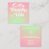 Roze groene gradiënt retro script orde dank u vierkante visitekaartje (Voorkant / Achterkant)