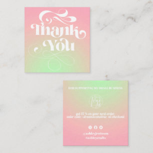 Roze groene gradiënt retro script orde dank u vierkante visitekaartje