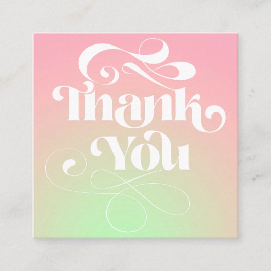 Roze groene gradiënt retro script orde dank u vierkante visitekaartje (Voorkant)