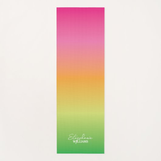 Roze-Groene Gradient Yoga Mat met Aangepaste Naam (Voorkant)