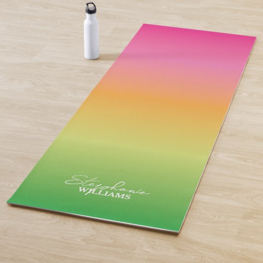 Roze-Groene Gradient Yoga Mat met Aangepaste Naam (In situ)
