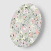 Roze groene grijze Floral Bloemenmeisje Pattern Grote Klok (Hoek)