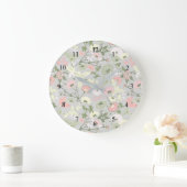 Roze groene grijze Floral Bloemenmeisje Pattern Grote Klok (Huis)