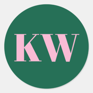 Roze Groene Grote Geborduurde Initiaal Persoonlijk Ronde Sticker