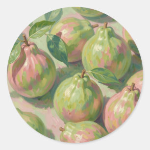 Roze Groene Guave Stilleven Ronde Sticker