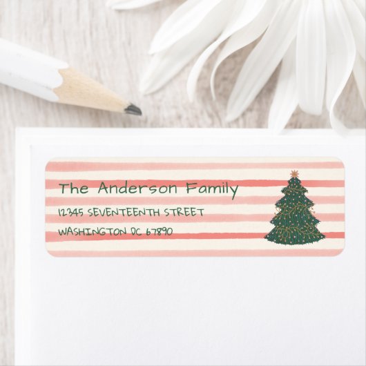  Roze Groene Hand Getrokken Kerstboom Etiket (Insitu)
