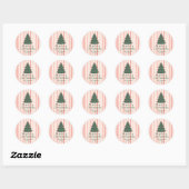  Roze Groene Hand Getrokken Kerstboom Ronde Sticker (Vel)
