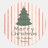  Roze Groene Hand Getrokken Kerstboom Ronde Sticker (Voorkant)