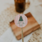  Roze Groene Hand Getrokken Kerstboom Ronde Sticker