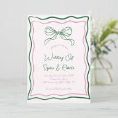 Roze & Groene Hand Getrokken Retro Bow Franse brui Kaart (Staand voorkant)