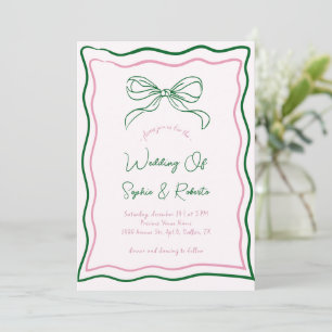 Roze & Groene Hand Getrokken Retro Bow Franse brui Kaart