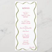 Roze & Groene Handgetekende Gebogen Rand Trouwmenu Menu (Voorkant)