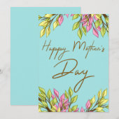 Roze groene Happy Moederdag Bouquet-kaart Feestdagenkaart (Voorkant / Achterkant)