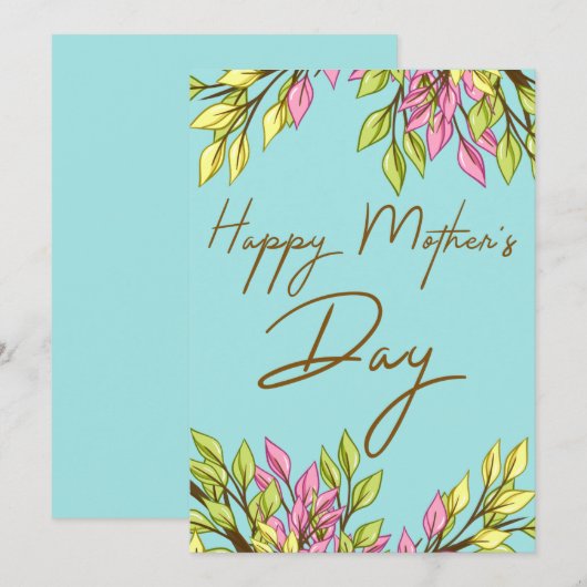 Roze groene Happy Moederdag Bouquet-kaart Feestdagenkaart (Voorkant / Achterkant)