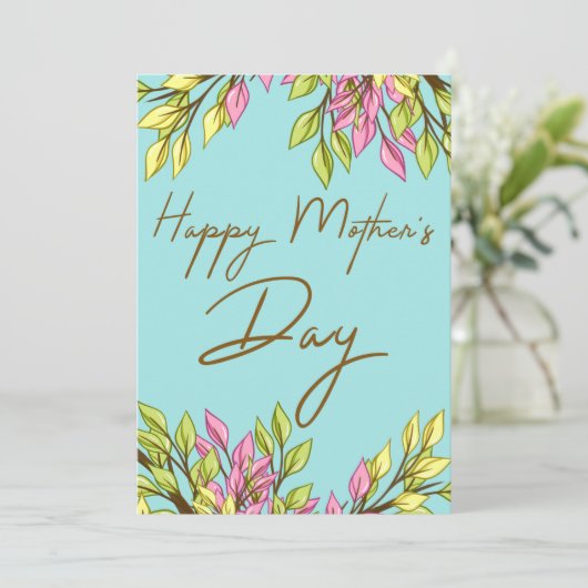 Roze groene Happy Moederdag Bouquet-kaart Feestdagenkaart (Staand voorkant)