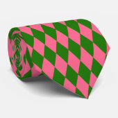 Roze Groene Harlekijn Geruit Ontwerp Stropdas (Opgerold)