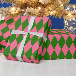 Roze Groene Harlekijn Geruite Ontwerp Cadeaupapier
