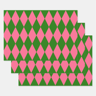 Roze Groene Harlekijn Geruite Ontwerp Inpakpapier Vel