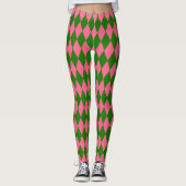 Roze Groene Harlekijn Geruite Ontwerp Leggings (Voorkant)