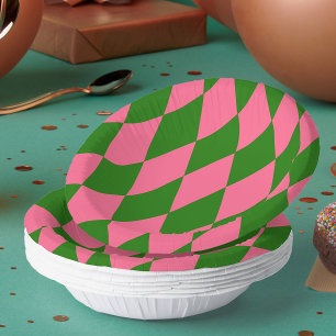 Roze Groene Harlekijn Geruite Ontwerp Papieren Kommen