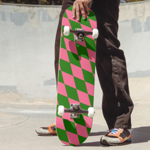 Roze Groene Harlekijn Geruite Ontwerp Persoonlijk Skateboard