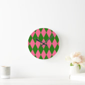 Roze Groene Harlekijn Geruite Ontwerp Ronde Klok (Huis)