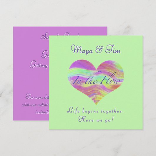 Roze & Groene Hart Save the Date Uitnodiging (Voorkant / Achterkant)