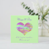 Roze & Groene Hart Save the Date Uitnodiging (Staand voorkant)