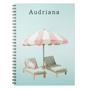 Roze Groene Hart Strand Loungen Stoelen Paraplu Notitieboek