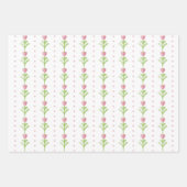 Roze Groene Harten Bloemen geruite Valentijnsdag Inpakpapier Vel (Voorkant)