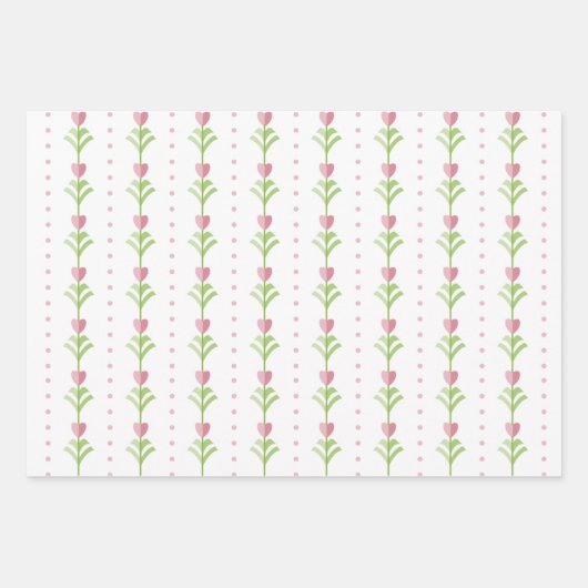 Roze Groene Harten Bloemen geruite Valentijnsdag Inpakpapier Vel (Voorkant)