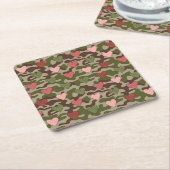 Roze Groene Harten Camouflage Onderzetter Set (Schuin)