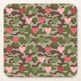 Roze Groene Harten Camouflage Onderzetter Set