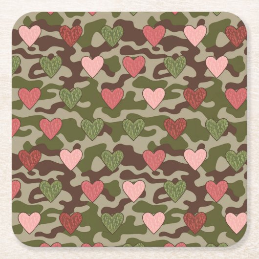 Roze Groene Harten Camouflage Onderzetter Set (Voorkant)