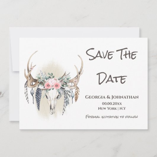 Roze groene herten gewei boho droomvanger stam- save the date (Voorkant)