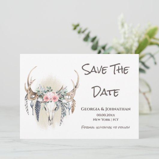 Roze groene herten geweien boho dromenvanger stam- save the date (Staand voorkant)