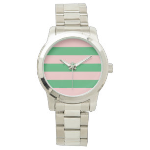 Roze & Groene Horizontale Streep   Willekeurige gr Horloge