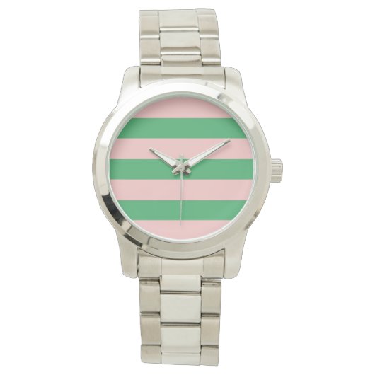 Roze & Groene Horizontale Streep | Willekeurige gr Horloge (Voorkant)
