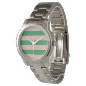 Roze & Groene Horizontale Streep | Willekeurige gr Horloge (Gekanteld)