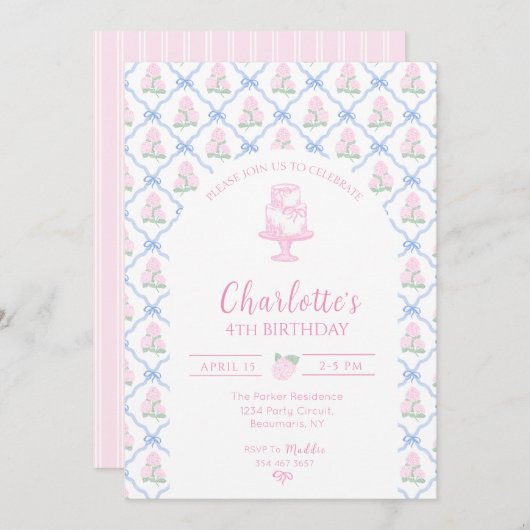 Roze Groene Hortensia Blauwe Boog Trellis Kaart (Voorkant / Achterkant)