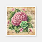 Roze & Groene Hydrangea  Muziek Découpage Servet (Voorkant)
