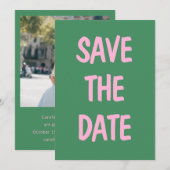 Roze Groene Informele Handgeschreven Fun Foto Brui Save The Date (Voorkant / Achterkant)
