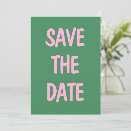 Roze Groene Informele Handgeschreven Plezierige Fo Save The Date (Staand voorkant)
