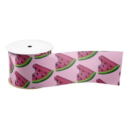 Roze groene japy Watermeloen Melon Slice Fruit Satijnen Lint (Spoel)