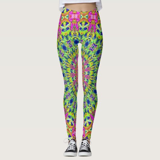 Roze/Groene Kaleidoscoop Barst Leggings (Voorkant)